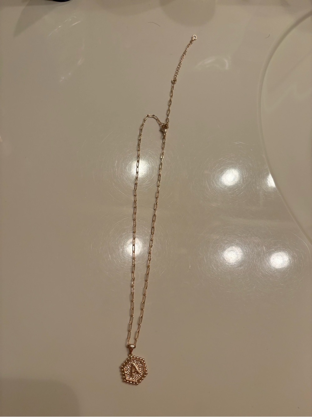Amazon Gold Tone Necklace with Hexagonal Initial Pendant